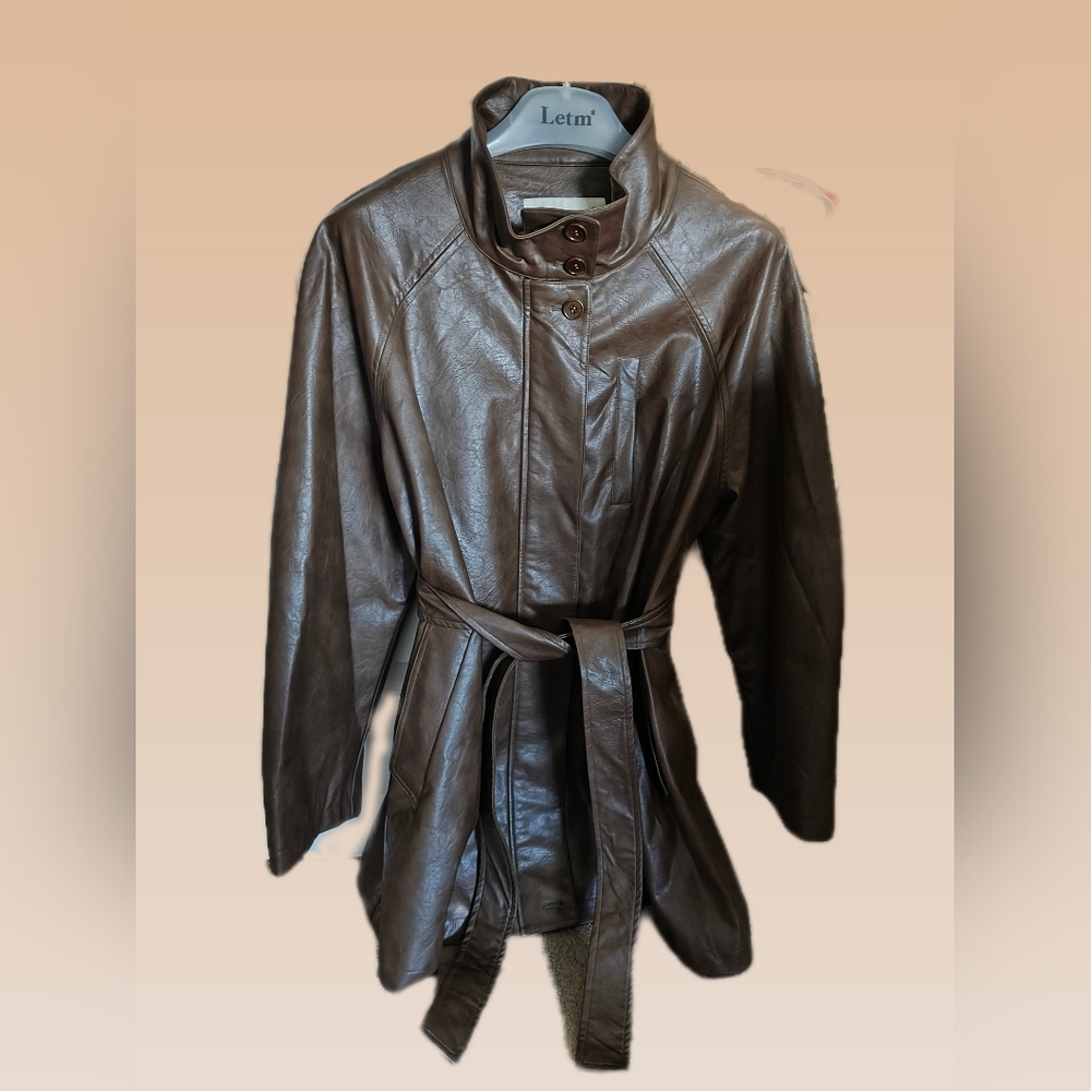 Brown Leather Belted Jacket